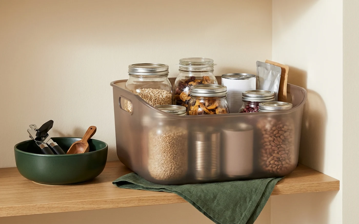 Pantry rotation bin / airtight tote category visual