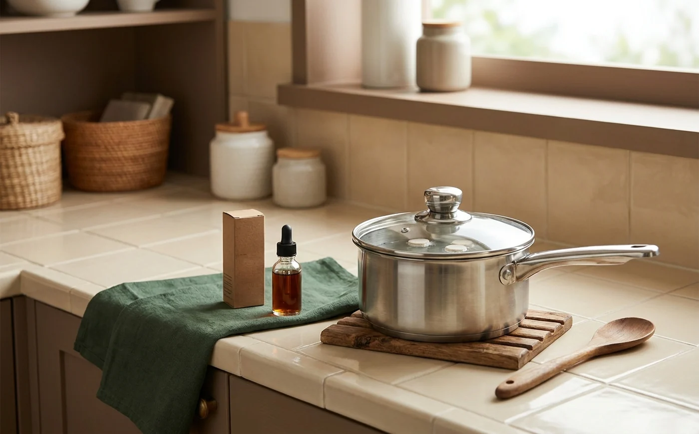 Generic water treatment backup with dropper, tablets and boiling pot