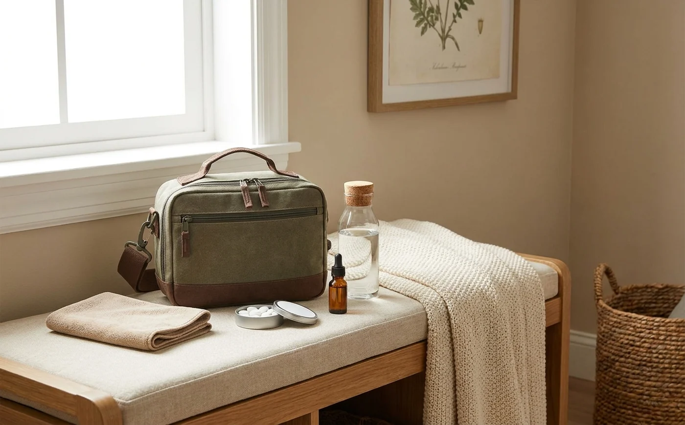 Calm compact emergency bag with a small water backup